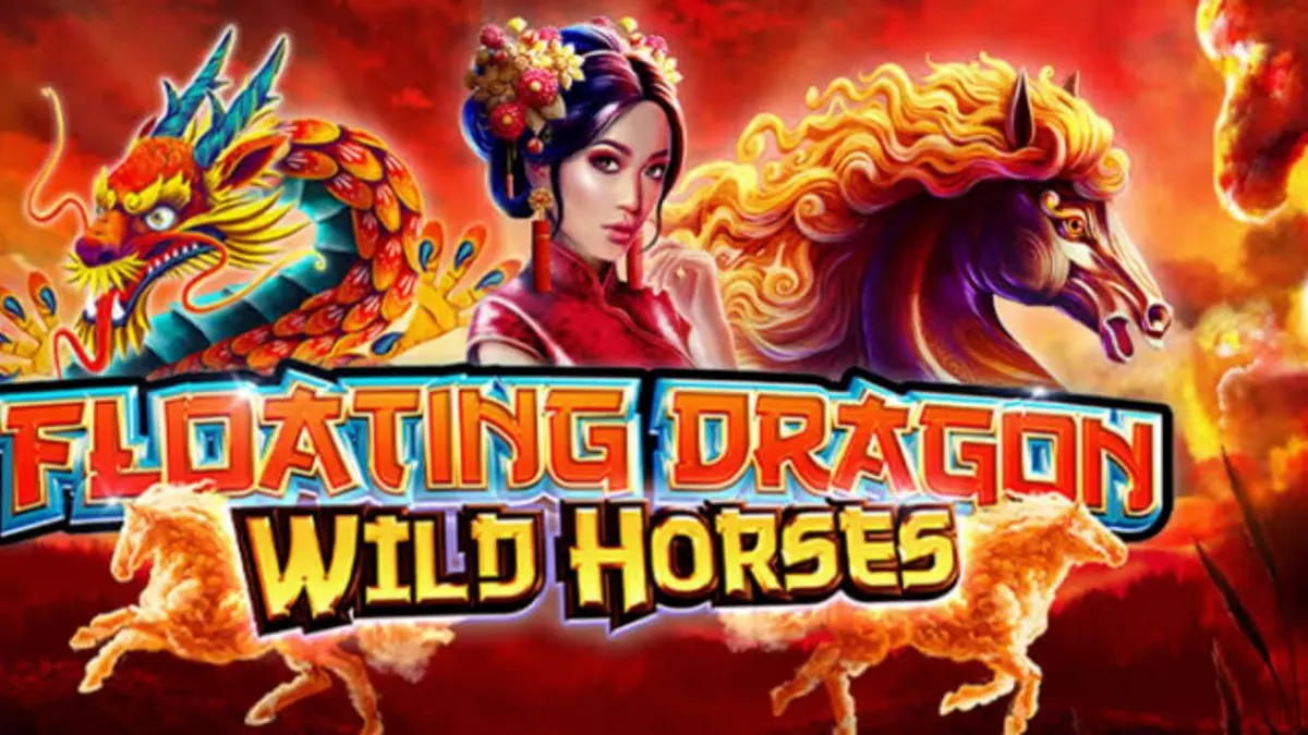 Tampilan visual slot Floating Dragon Wild Horses dengan simbol naga dan kuda
